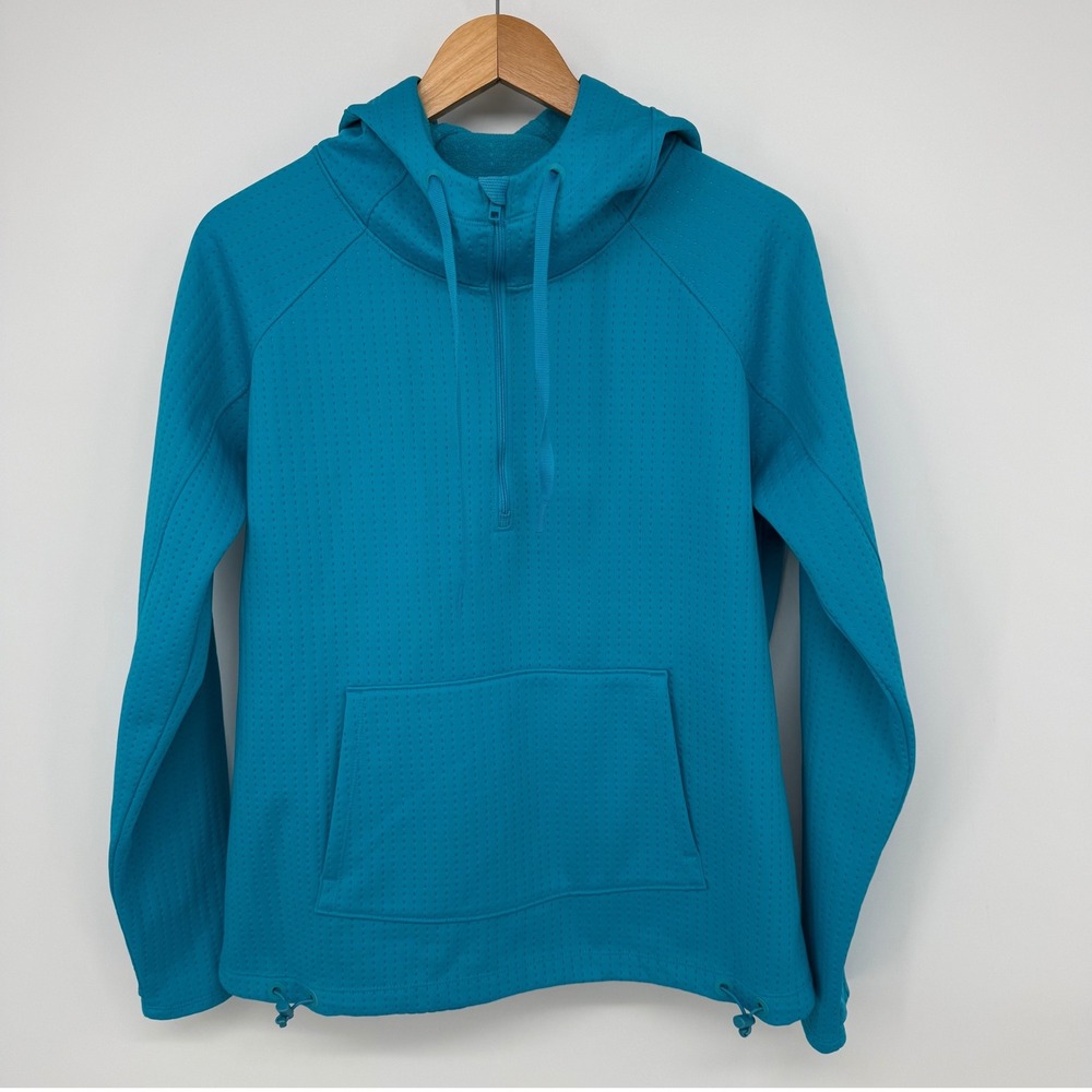 Athleta Womens Teal Cyan Blue Textured Fleece Hoodie Pullover Medium S Gorpcore